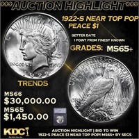 ***Auction Highlight*** 1922-s Peace Dollar Near T