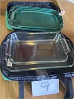 GLASS BAKING DISHES / CARRY CASE 13X9  11X7