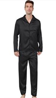 New, XXL, AISOMNUS-Mens Silk Satin Pajamas Set