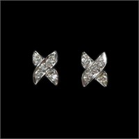 18K White gold diamond X stud earrings marked