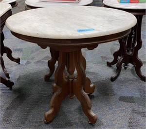 LG OVAL VICTORIAN WALNUT MARBLE TOP TABLE