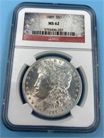 NGC Graded, MS 62, Morgan silver dollar   1889