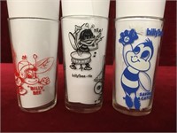 3 Billy Bee Drinking Collector Glasses c.1960s