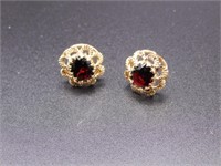 Pair of 14KT Yellow Gold Lady's Garnet Earrings
