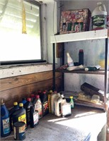 Cleanup Lot- oil, metal shelf, misc. contents