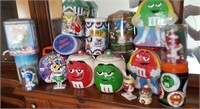 M&M candy collectibles, jars, tins, ornament