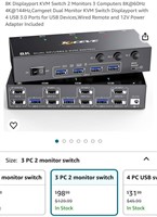8K Displayport KVM Switch 2 Monitors 3 Computers