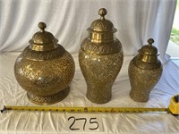 3 Gold Toned Glass Decanters