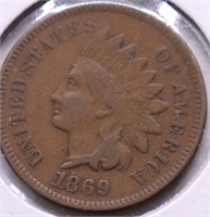1869/8 INDIAN HEAD CENT VF PQ