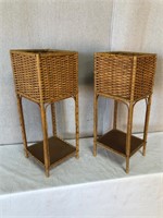 Pair of Vintage Wicker Rattan Plant Stands