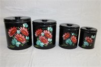 Retro black tin hand painted cannister set,