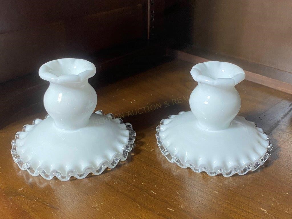Fenton Silver Crest Ruffled Candle Holders
