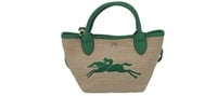 Beige Grass Woven Green Leather Small Tote