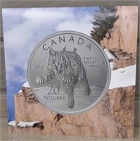2014 20.00 Lynx .9999 Silver Coin NO TAX