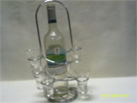 Metal Wine / Liquor Bottle Holder With 6 Glasses