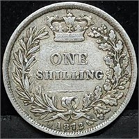 1872 GB Queen Victoria Silver Shilling