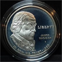 1993 James Madison Proof Silver Dollar in Capsule