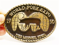 1990 World Pork Expo Iowa Bronze Belt Buckle