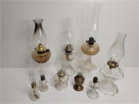 9 Antique Glass Oil Lamps