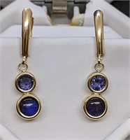 14 Kt Yellow Gold Purple Stone Drop Earrings