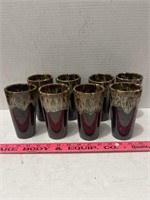 Set of 8 Mid Century Ironstone Tumblers Drip Glaze