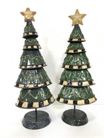 Pair of metal Christmas tree figures
