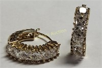 14K gold & Princess Cut Sapphire Hoop Earrings