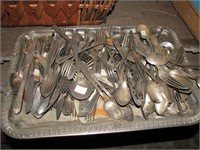 Serving Tray of misc flatware