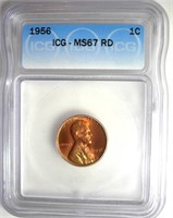 1956 Cent ICG MS67 RD LISTS $1200 RARE 67