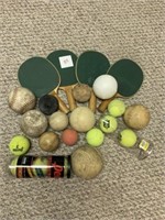 Ping pong paddles and miscellaneous balls
