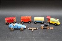 7 Pcs. Vintage Schuco Micro Racer, Toy Train & Car