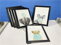 6 Animals Blowing Blue Bubble Decorator Prints