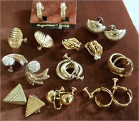 9 pair gold look earrings screw back and clips