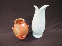 Two Weller art pottery vases: 7"  Velva pattern