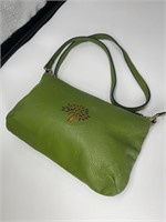 Lime Green Flat Grain Leather Pouch Bag