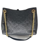 Black Embossed Flat Grain Leather Chain Handle Bag