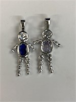 (2) 925 Sterling Silver Boy Birthstone pendants