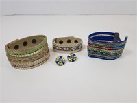 Beaded Bracelets and 1 Pair of Earrings