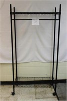 ROLLING HANGING RACK WITH SHELVES 71" TALL 35" WID