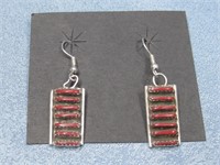 Sterling Silver Needle Point Dangle Earrings Block