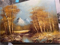 Five landscape oil paintings.