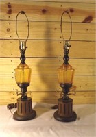 Vintage Weather Vane Pair of Amber Glass Lamps
