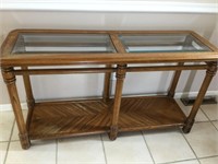 Wooden and glass entry way table.  4 foot long x