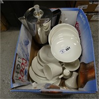 Coffee Perculator, Assorted Dishes - Box Lot