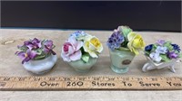 4 Small Porcelain Floral Ornaments. NO SHIPPING