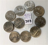 10 Can. One Dollar Coins(1980x3,1986x7)not silver