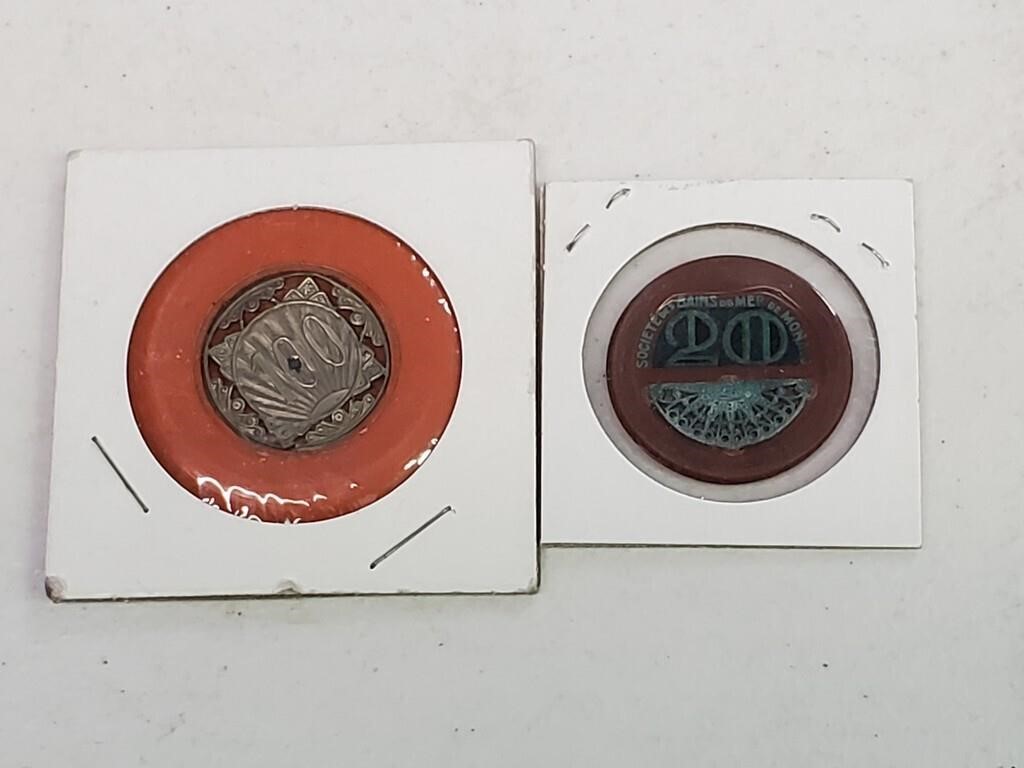 Vintage 20 & 100 Silver Filigree Casino Chips