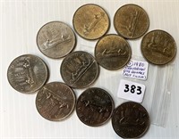10 Canadian 1980 One Dollar Coins(not silver)