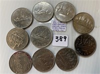 10 Canadian One Dollar Coins (not silver)