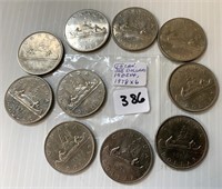10 Can. One Dollar Coins(1968x4,1978x6)not silver